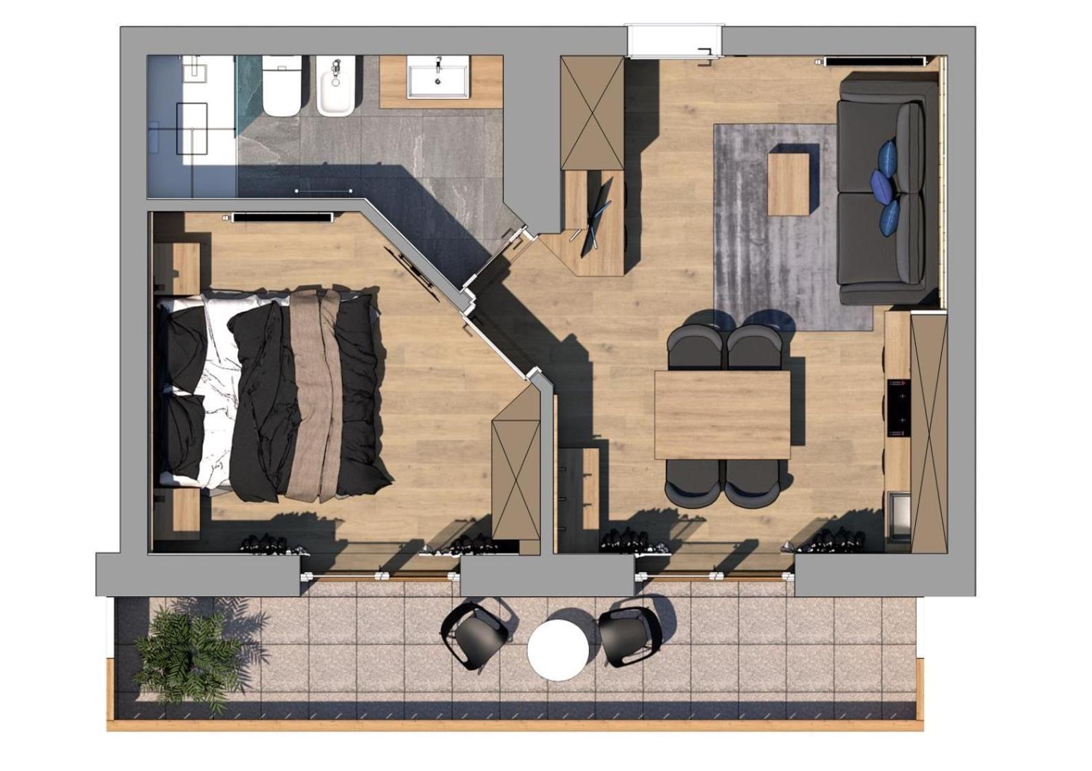 Appartamento con 1 Camera da Letto con Balcone e Vista Città